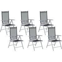 Lot de 6 Chaises de Jardin en Aluminium et Maille Argenté et Noir Industriel Catania