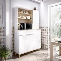 Buffet de cuisine WAJDI - 4 portes, 1 tiroir et 3 niches - Blanc et chêne