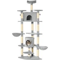 Albero Tiragraffi per Gatti Alto con Casette e Amache, 60x60x200cm, Grigio Chiaro