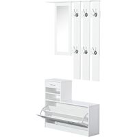 Set Mobili Ingresso Moderno con Scarpiera e Specchio, Appendiabiti da Ingresso con 6 Ganci, 2 Ripiani Regolabili e Cassetti per Corridoio, 90x24x166 cm, Bianco