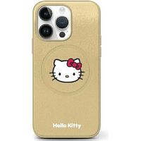 Custodia per iPhone 15 con motivo Hello Kitty in pelle a forma di testa di gatto e custodia MagSafe (oro)