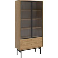 Selsey Olar - Vitrine mit 3 Regalböden, Holzoptik Hickory Natur, 85 cm