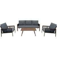 Outdoor Aluminium 4-teiliges Möbelset Garten Sofa Tisch Stühle Holzoptik