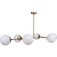Lustre en métal - 6 globes - L. 100 x H. 52 cm - Doré et blanc - DAMAR