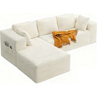 Divano Letto Angolare a L Bealife Modulare con Cuscini in Velluto a Coste non Necessita di Installazion Adatto a Soggiorni Studi e Angoli Lettura Beige
