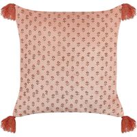 Cojín de terciopelo rosa 45 x 45 cm algodón patrón floral bloque impreso Rumhora