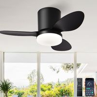 Lampe Ventilateur Plafond Silencieux Avec Télécommande, Petit Ventilateur Plafonnier Avec Lumiere Intégrée, Luminaire Ventilateur Plafonnier Design Pour Chambre, Reversible Motore DC, 6 Vitesses-Black