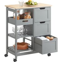 Sobuy – Desserte de cuisine 67x37x84,5cm – FKW79HG – 3 tiroirs, 1 tablette amovible, roulettes avec freins – Bois MDF E1, capacité 50kg