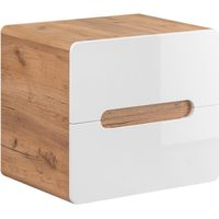 Meuble sous vasque ERBANO – Chêne clair et blanc brillant – 60x53 cm – 2 tiroirs – À suspendre