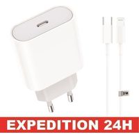 Chargeur USB-C 20W - Apple - iPhone 14/13/12/11 - Câble 2m - Charge rapide - Blanc