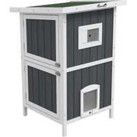 Cuccia per gatti esterno legno 2 piani con tetto in asfalto e 4 porte, 60x60x90.5 cm, gris