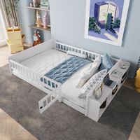 Letto matrimoniale 140x190 cm, letto per bambini con contenitore aperto e ripiani, legno di pino, bianco, senza materasso