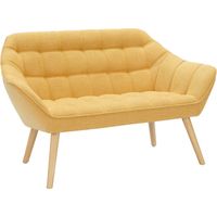 Vente-Unique – Canapé droit 2 places en tissu jaune moutarde – Matelassé – Piètement bois – Garnissage mousse polyuréthane – Charge max 240 kg