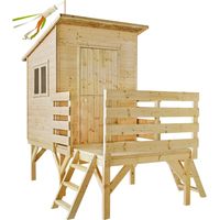 SOULET - Casita de Madera Infantil Elevada Oakland 180x180x145 cm - Casita de Jardín para Niños sobre Pilotes - Madera Natural Personalizable - Fácil Montaje
