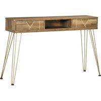 Consola Mueble Recibidor de Entrada con 2 Cajones Estante Abierto y Patas de Acero 120x29x79 cm y Bronce