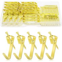 50 x Picture Wall Hangers, Picture Hooks for Photo Frame, Frame Hanger, Gold Wall Mount with Nails, Picture Frames Mounts for Mirrors