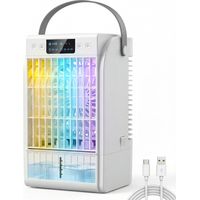 Mini rafraîchisseur d’air 4 en 1 – 4 vitesses, 2 modes brumisation, LED RGB 7 couleurs – blanc