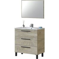 Mueble de baño Athena 80 3 cajones + espejo Roble Alaska 80cm (ancho) x 86cm (alto)