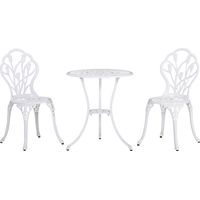 Sitzgruppe für 2 Personen Essgruppe Gartenmöbel-Set 1 Tisch+2 Stühle mit Schirmloch Aluminium Weiß