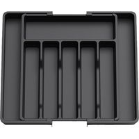 Besteck-Organizer, erweiterbare Schublade, Besteckkasten, schwarze Küche, verstellbarer Schubladen-Organizer