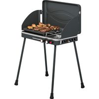 Barbacoa gas portátil 2 en 1 propano 7 kW mesa o pie con plancha grande patas desmontables negro