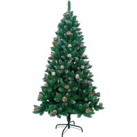 Sapin de Noël artificiel vert Dayron Montréal avec pommes de pin décoratives et base en métal, 180 cm