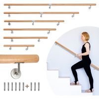 Randaco Buchenholz Handlauf 100 cm, Treppenhandlauf aus Massivholz mit Edelstahl-Wandhalter, Ø 4,2 cm, lackiert, für Treppe Flur Bad Gartenstufen