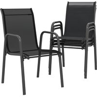 Juego de 4 sillas de jardĂn apilables – CĂłmodos reposabrazos y respaldo alto – Ahorran espacio – Elegante color negro