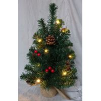 Albero di Natale 15 Luci Led Calde, con Pigne e Palline Rosse 45 cm