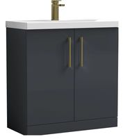 Balterley Bramshall Contemporary Bathroom Floor Standing 2-Door Vanity Unit & Mid-Edge Basin, Dark Grey, 800mm