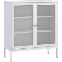 Aparador para Comedor Mueble Auxiliar con Puertas de Rejilla Metálica y Estantes Ajustable 80x37x92 cm Blanco