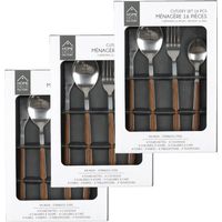 Lot de 3 ménagères avec manche effet bois 48 pièces