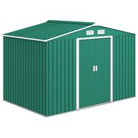 Casetta da Giardino 4.9 m² con Fondazione, 4 Prese d'Aria e 2 Porte Scorrevoli, Capanno Porta Attrezzi in Lamiera d'Acciaio, 277x195x192 cm, Verde Scuro