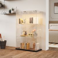 Vitrine en verre, vitrine avec 3 compartiments de rangement et éclairage LED tactile, portes doubles, base en métal, vitrine autoportante, Noir