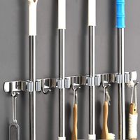 Wandbesenhalter – Edelstahl-Besenhalter, Aufbewahrungshalter für Küche, Garage, Waschküche (4 Schlitze und 5 Haken)