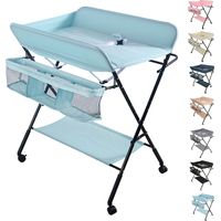 Table à Langer Pliable et Portable, Table à Langer Pliante Chambre Bébé Réglable en Hauteur (Bleu)