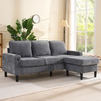 L-Shaped Couch Sofa, Corner Sofa 3 Seater Sofa, Sectional Sofa Couches With USB, Cup Holder, For Apartment Living Room (Grey)