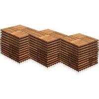 Jiubiaz Lot de 33 dalles en bois dalles de terrasse 12 lattes 3 m², 30 x 30 cm, Dalles clipsables en bois d'acacia