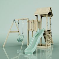 PolarPlay Balcony Tower Kids Wooden Climbing Frame with Swing and Slide - Swing Calder Sage