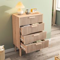 Cómoda 4 cajones, 60x34x91 cm, con tiradores de madera, diseño de ventilación, estilo escandinavo, para dormitorios y salones, color madera natural