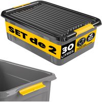 MONZANA® Caisse de rangement robuste avec couvercle hermétique empilable sans BPA gain de place caisse de rangement organisateur 2x 30 L