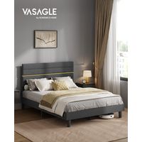 Vasagle – Lit double 140x190 cm – Cadre en métal et bois massif – Tête de lit rembourrée ajustable – Style moderne gris ardoise