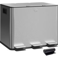 Papelera Cocina de Acero Inoxidable con 3 Compartimentos 3x10L con Pedales Tapas de Cierre Suave y Cubo Extraíble Plata