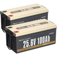 Batterie Lithium 24V100Ah 2560Wh Rechargeable LiFePO4 Power Queen, BMS 100A, 4000-15000 Cycles, pour solaire, Hors réseau, stockage de l'énergie domestique, Camping Car, Caravane, Bateau-2 Pièce