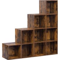 WOLTU Scaffale a Scala, Mobile Portaoggetti con 10 Cubi, Armadio di Legno, Scaffale Autoportante per Studio, 120x30x120cm, Marrone Rustico