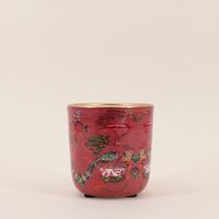 Cache pot en métal laqué rose, H13cm