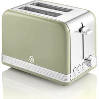 Swan Retro ST19010GNEU Tostapane a Fessura Larga 2 Fette, Design Vintage, 3 Funzioni: Scongelamento, Riscaldamento, Annullamento, 6 Regolatore del livello di Tostatura, Acciaio Inox., Verde, 815W