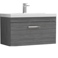 Millwich Contemporary 1 Drawer Wall Hung Vanity Unit with Thin Edge Basin, Anthracite Woodgrain, 800mm