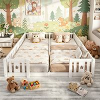 JOOKGBD-Lit Enfant Double 180x200 cm en Bois Massif, Lit Barreaux avec Motif Étoiles,Barrières de Sécurité Incluses,290x200 cm,Pas de Sommier à Lattes,pour Chambre Enfant Adolescent,Blanc