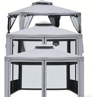 3er-Set gartenpavillon Pavillon 3x3m Partyzelt mit 4 Seitenwänden wetterfest aus Metall und Polyester in Hellgrau für Garten und Veranstaltungen